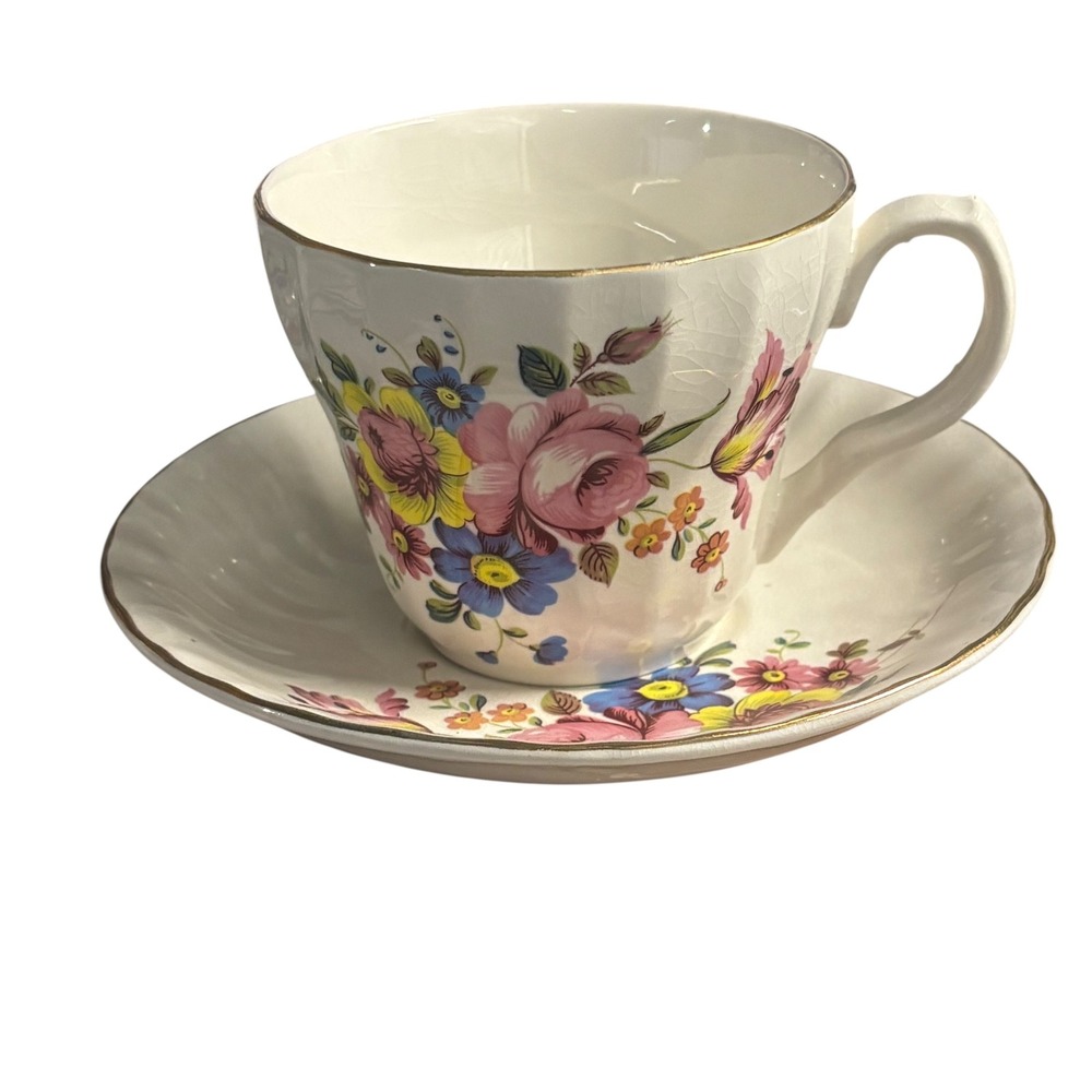 H‎ Aynsley & Co Staffordshire England Vintage Floral Tea Cup and Saucer Set
